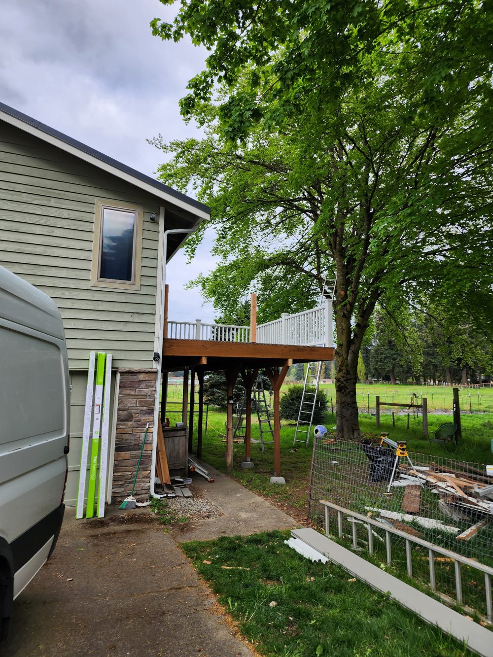Elevated deck build with railings